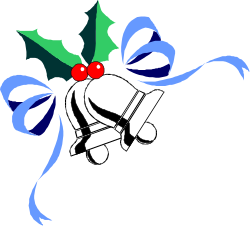 White Christmas Bell with Blue Ribbon and Holly - Festive Clipart