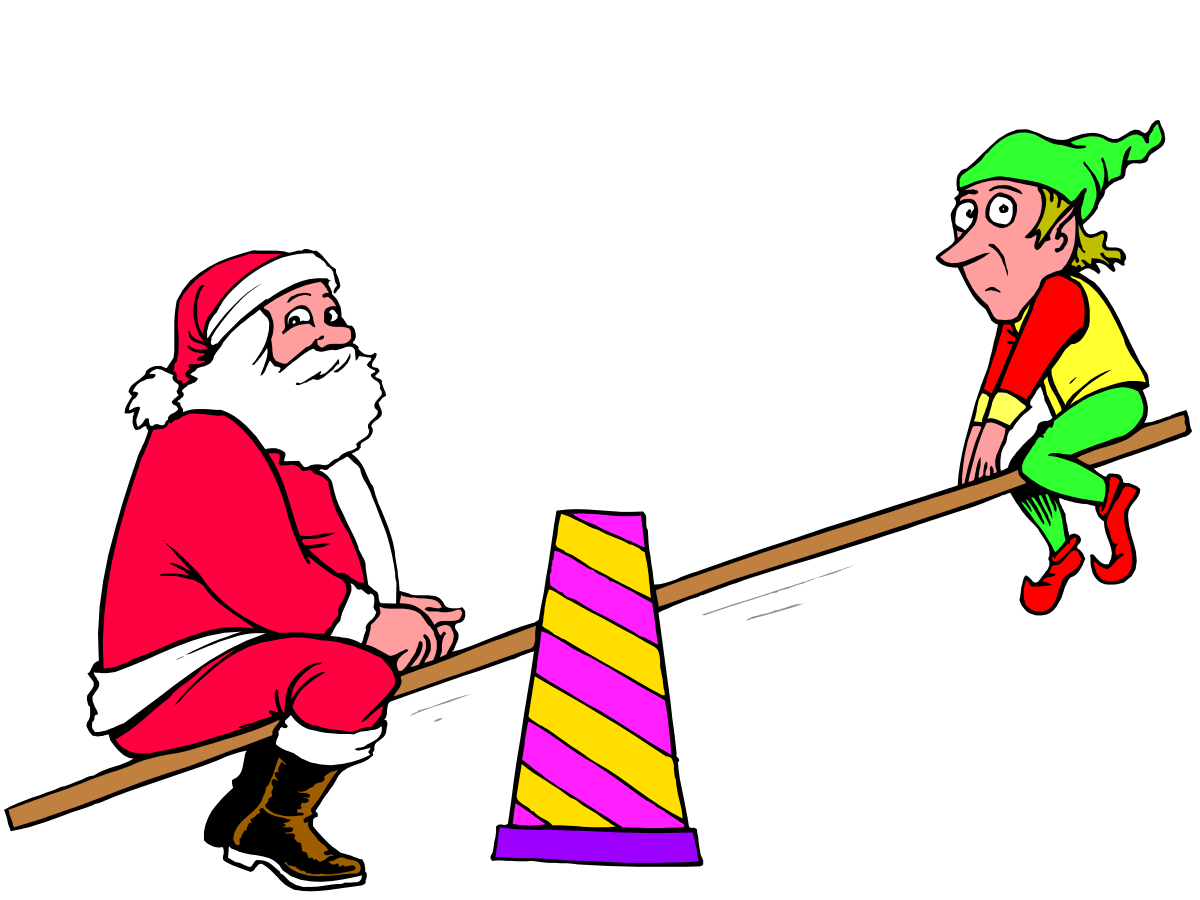 santa and elf on a sees - line clip art png transparent Santa and Elf on a Seesaw - Whimsical Holiday Clipart