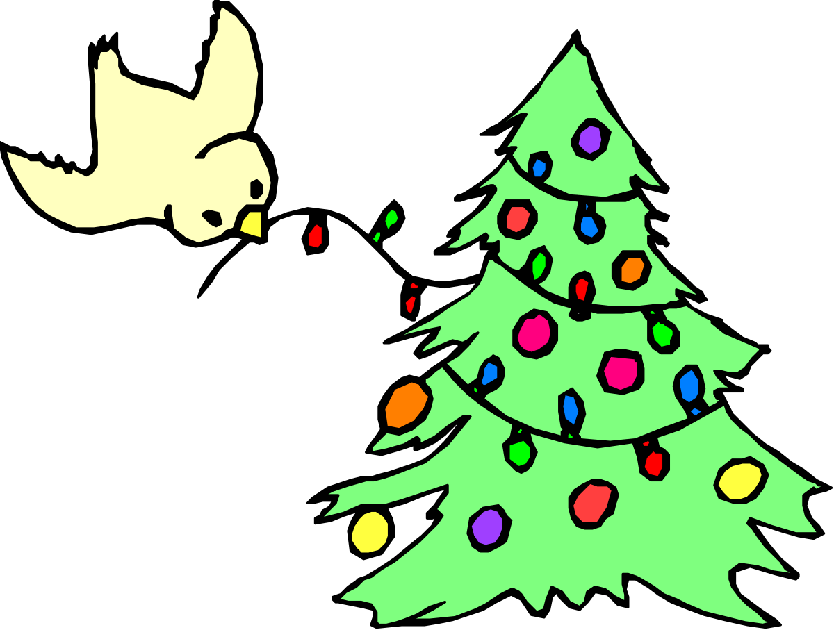 Christmas Tree with Bird Flying Over - Festive Nature Clipart