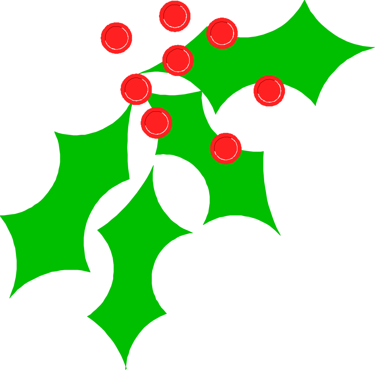Holly Tree with Red Berries Clipart - Vibrant Green Holiday Decoration