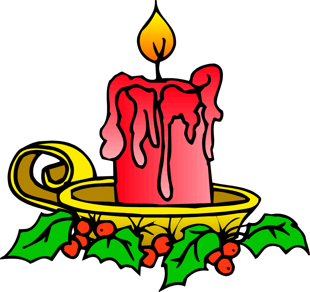 Candle with Holly Leaves and Berries Clipart - Festive Decor