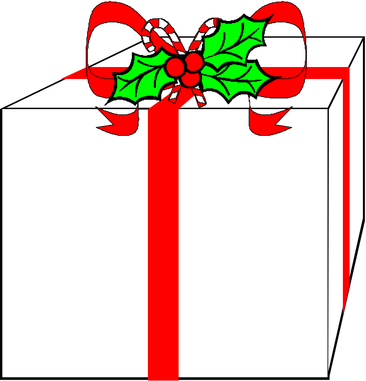 Christmas Present Box with Holly and Red Ribbon - Festive Clipart