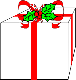 Christmas Present Box with Holly and Red Ribbon - Festive Clipart