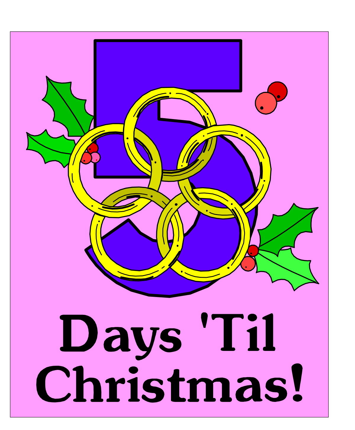 Purple and Yellow Christmas Ring with Holly Leaves - Festive Clipart
