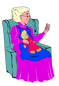 Old Woman Sitting in Chair with Teddy Bear Clipart