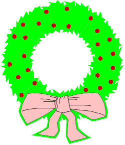 Green Wreath with Red Berries and Bow - Festive Clipart