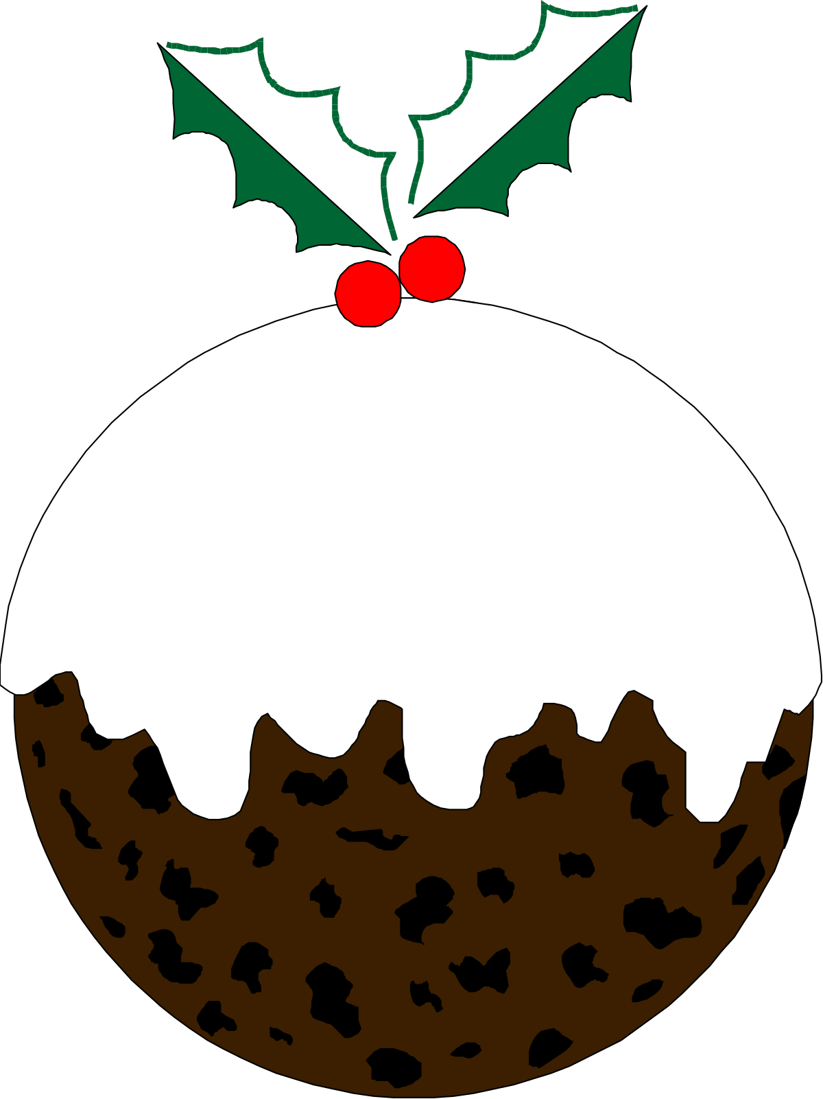 Christmas Pudding with Holly and Holly Leaves - Festive Clipart