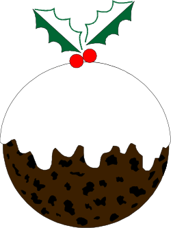Christmas Pudding with Holly and Holly Leaves - Festive Clipart