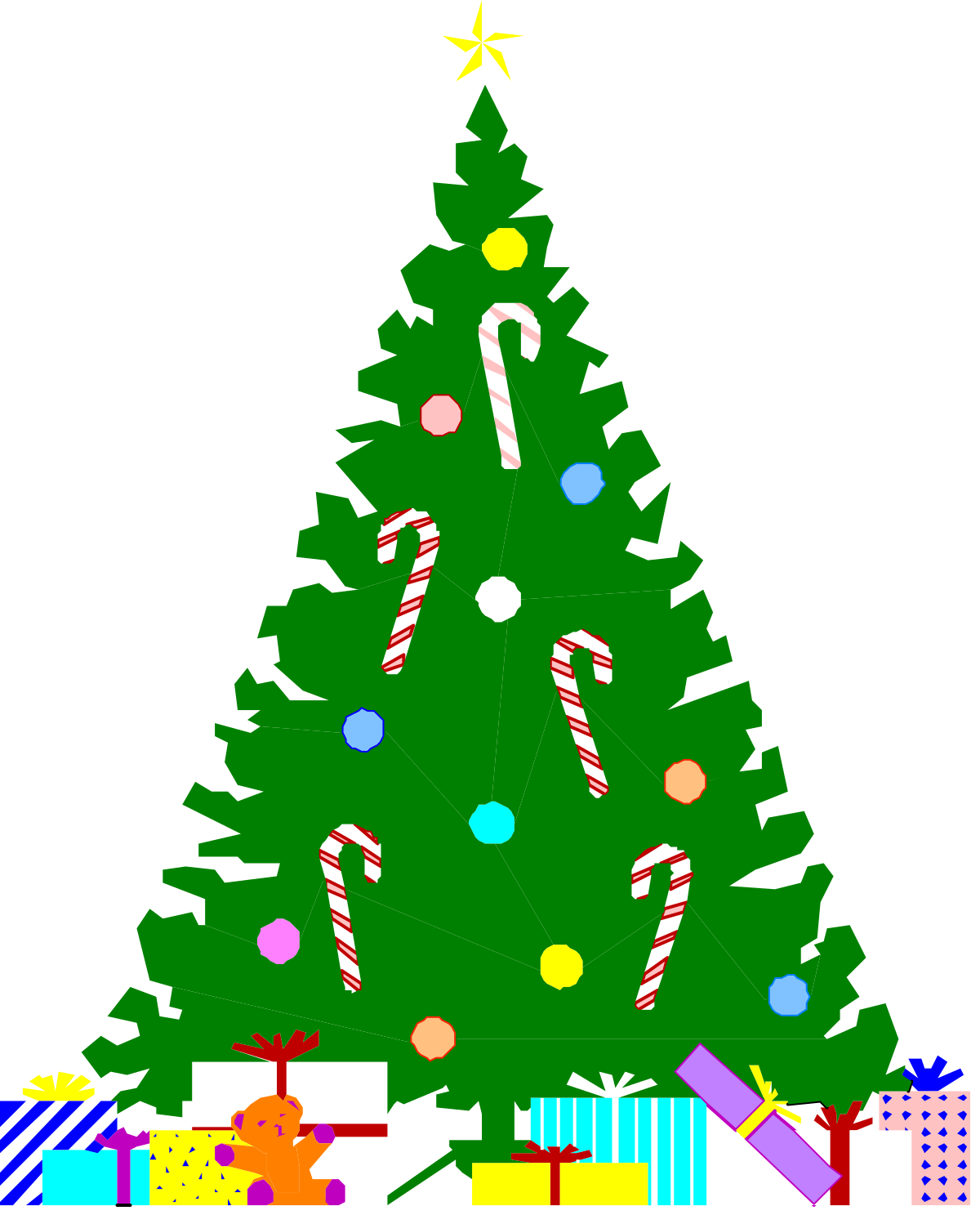 Christmas Tree with Presents and Candy Canes Clipart - Festive Holiday Imagery