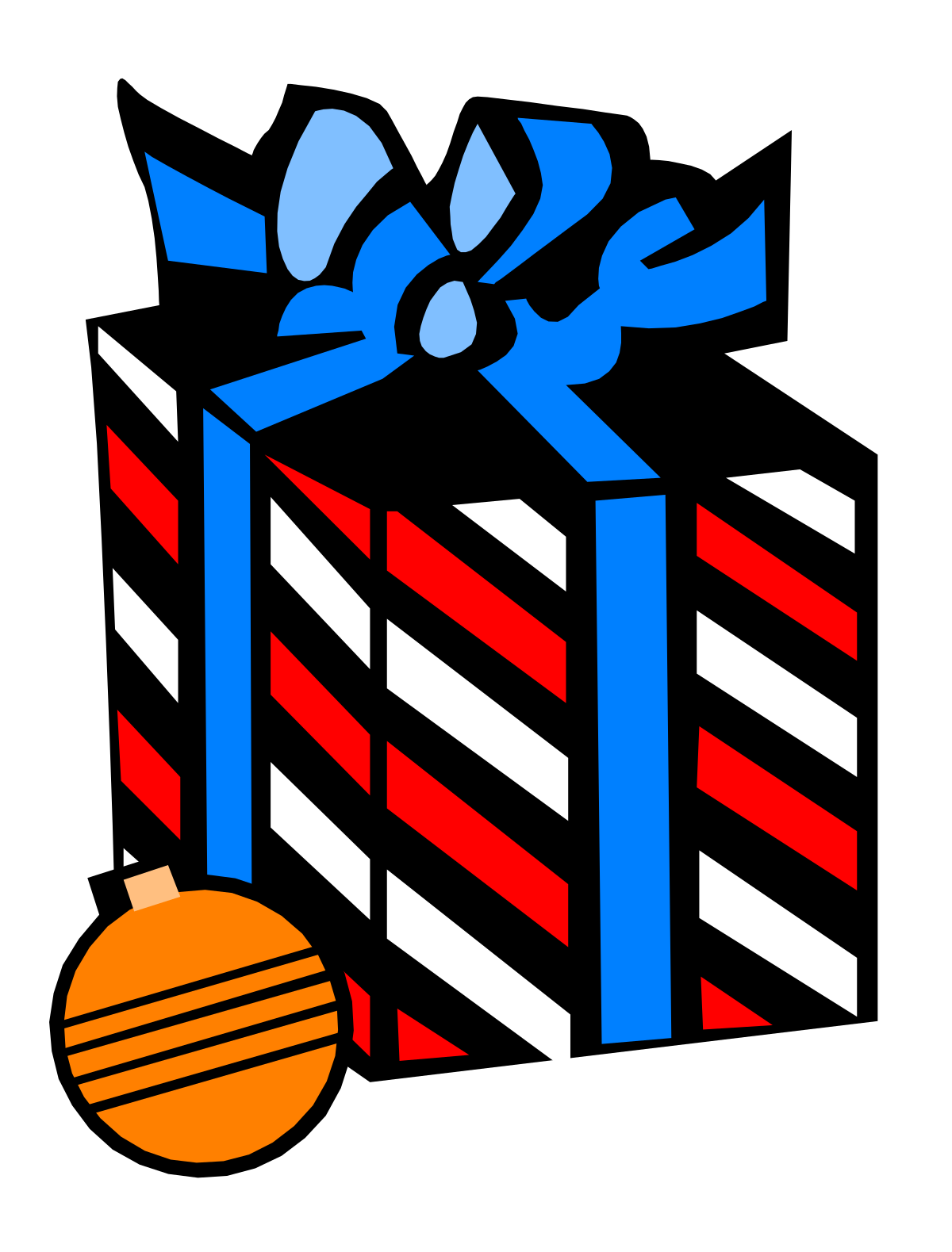 a gift box with a blue bow and a red and white stripe clip art png transparent Gift Box with Blue Bow and Red-White Stripes Clipart