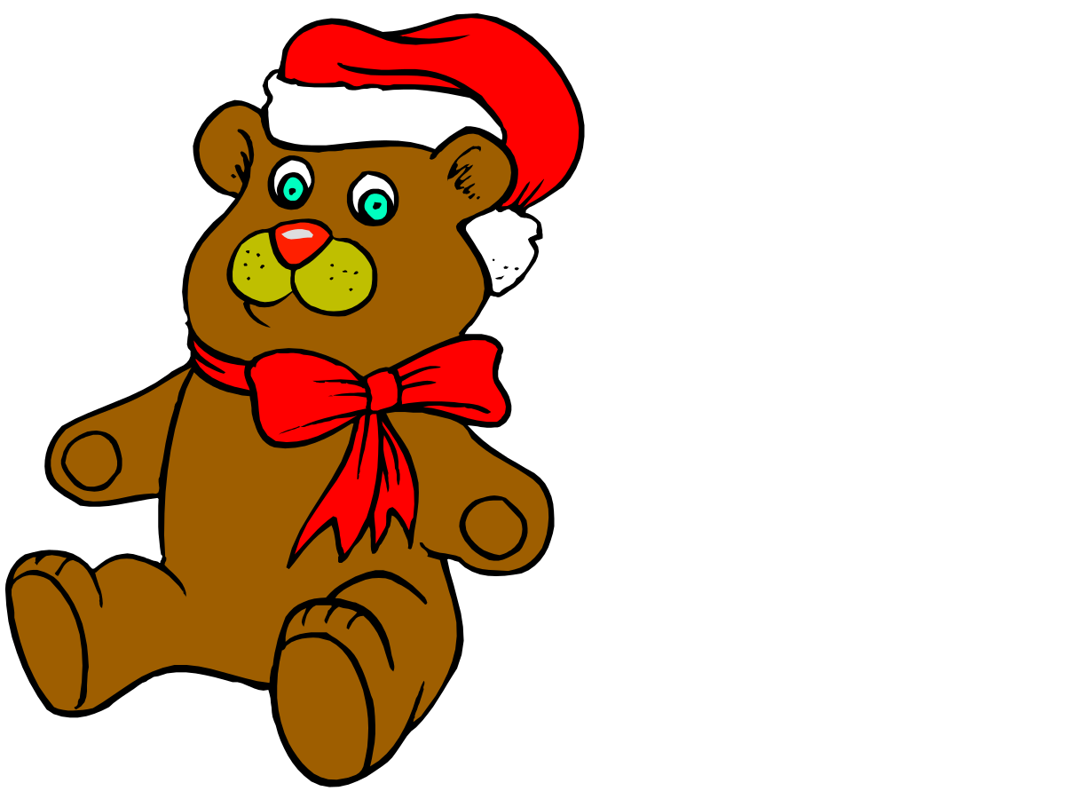 a teddy bear wearing a santa hat and a red bow clip art png transparent Teddy Bear with Santa Hat and Red Bow - Festive Clipart