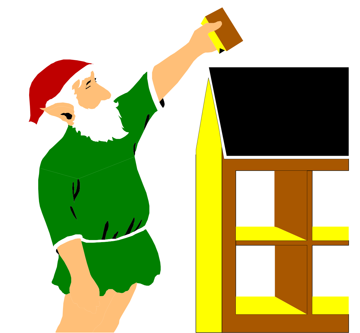Santa Hat Man Painting Christmas Tree Clipart