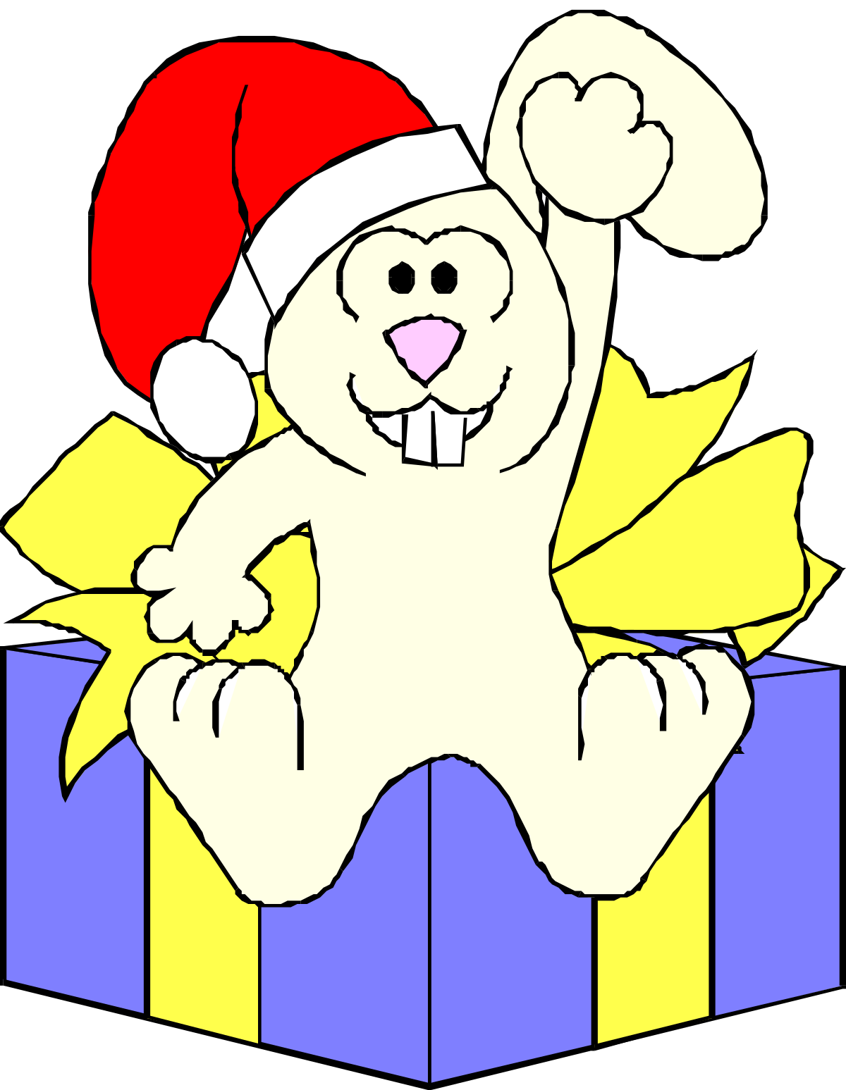 Teddy Bear in Christmas Hat Sitting on Box - Festive Clipart