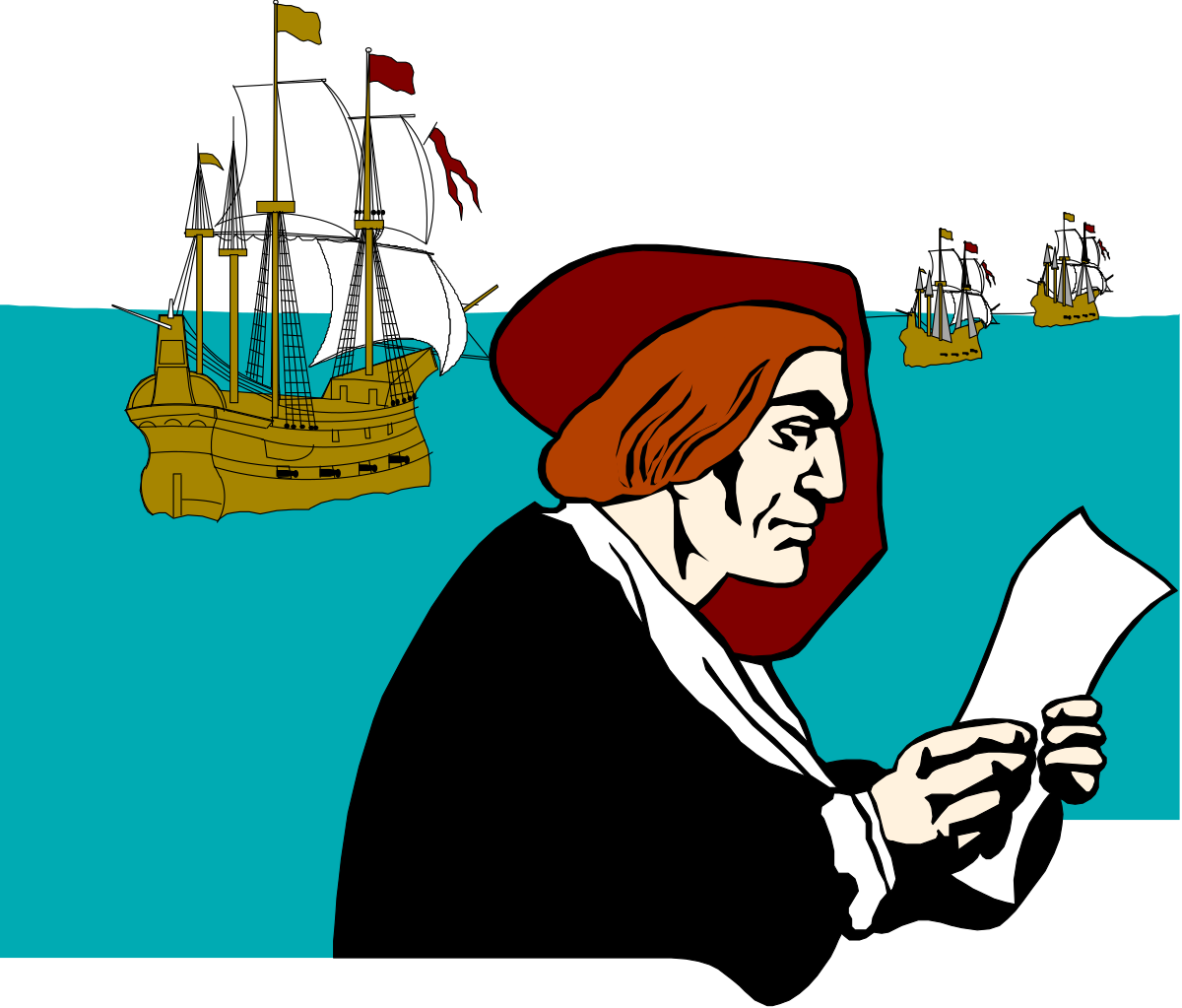 Woman Reading Paper Beside Passing Boat Clipart