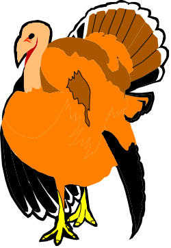 Turkey Clipart with Yellow Beak and Red Nose for Thanksgiving
