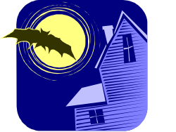 Bat Flying Over a House Clipart: Spooky Halloween Scene