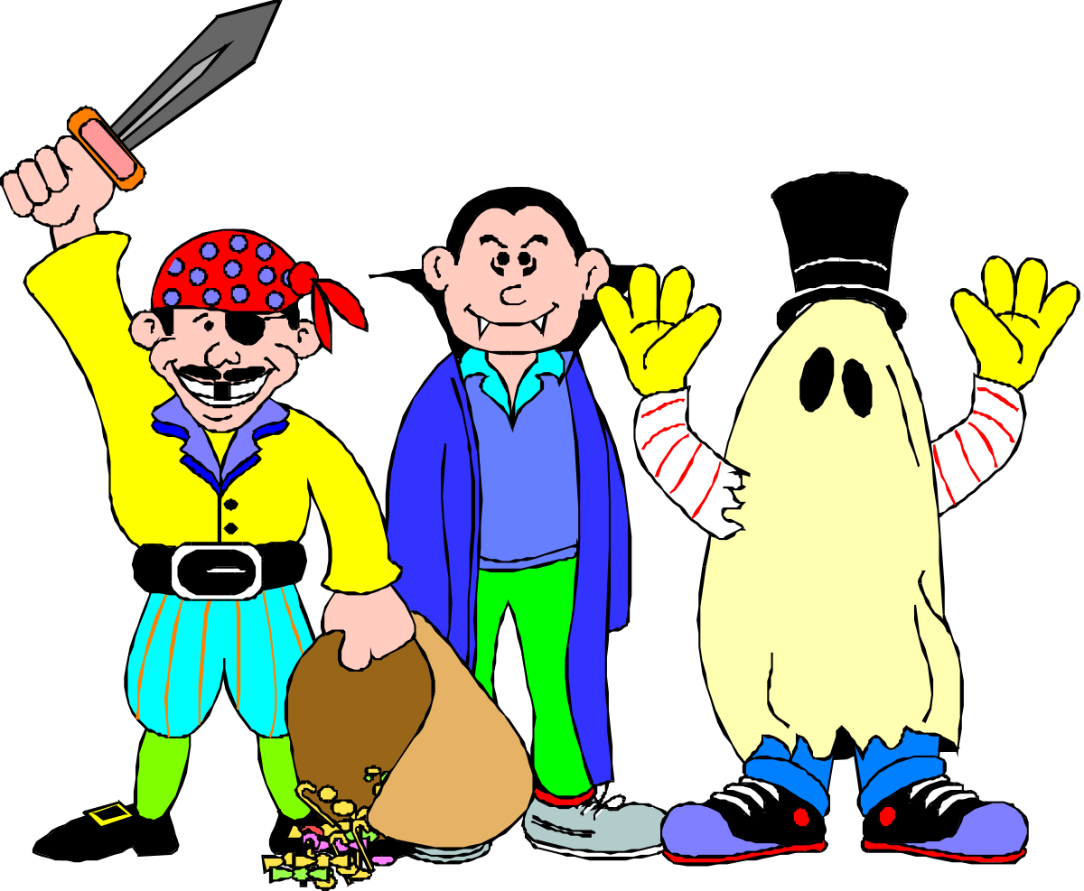 Cartoon Characters with Knife and Skull Clipart