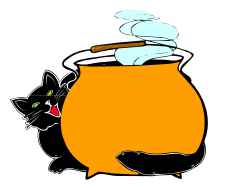 Cat Sitting in a Pot with Stick - Whimsical Clipart Illustration
