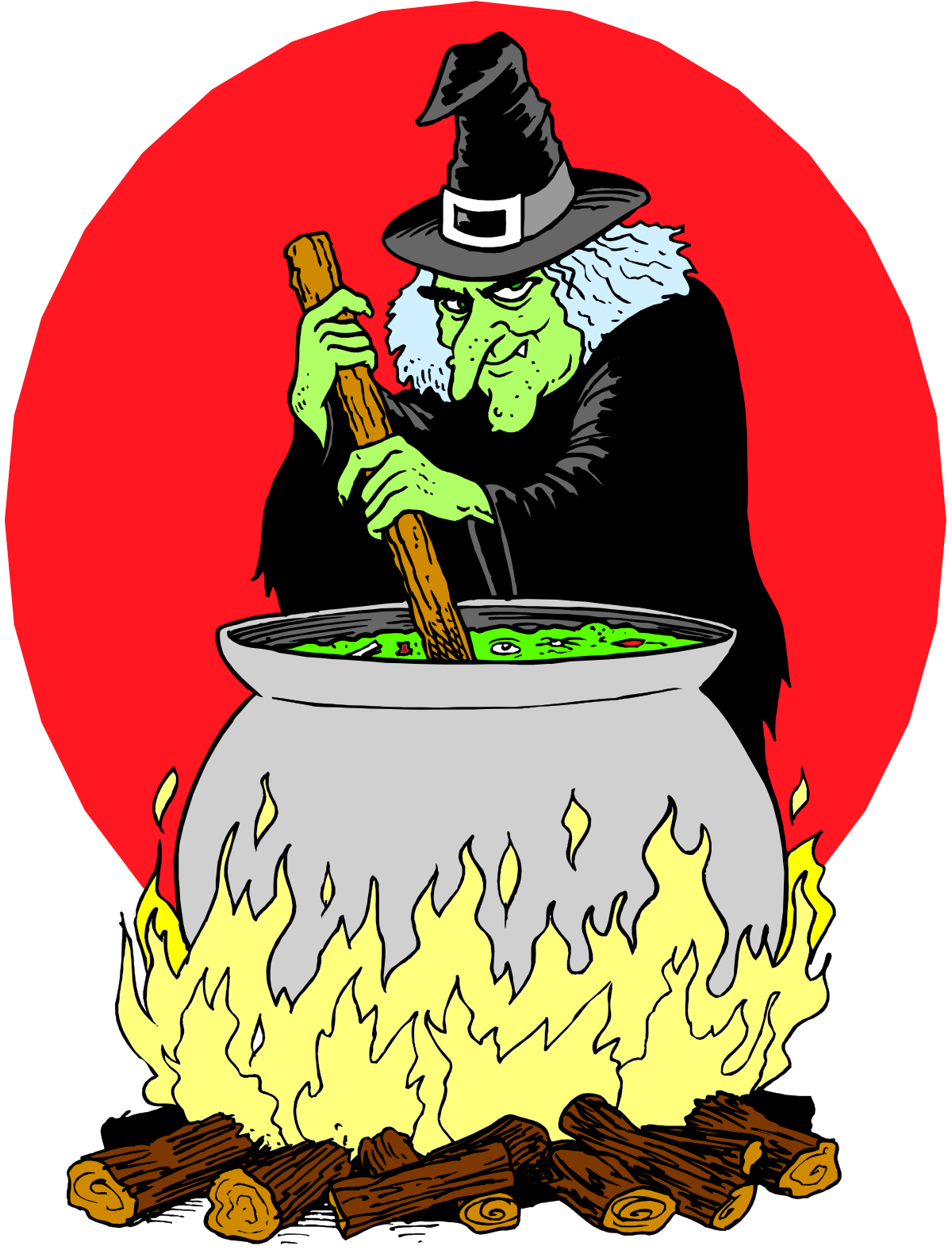 Witch Stirring Potion in Cauldron Clipart for Spooky Themes