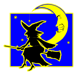 Witch Flying Over Moon - Black and Yellow Silhouette Clipart
