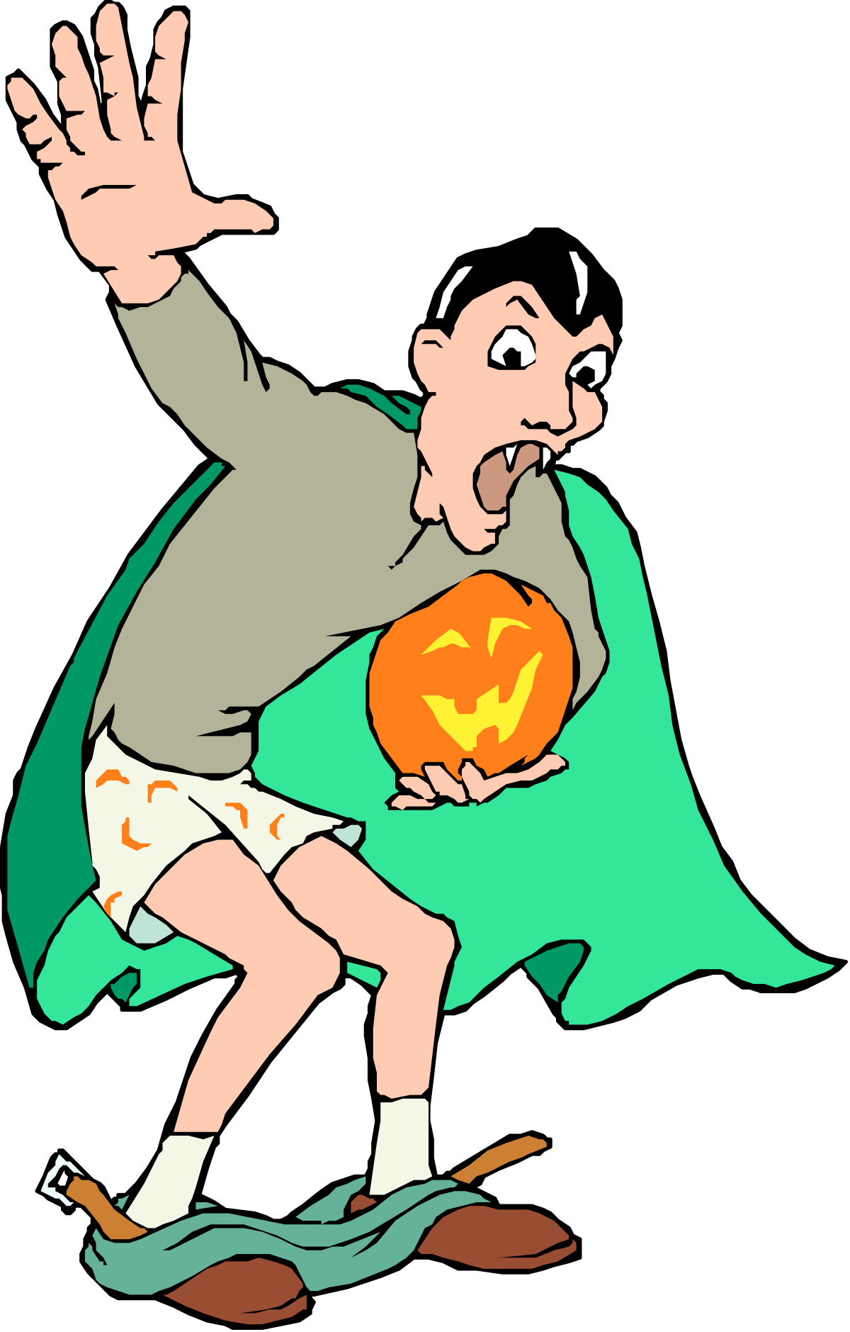 Green Cape Man with Pumpkin Clipart: Perfect for Halloween Themes