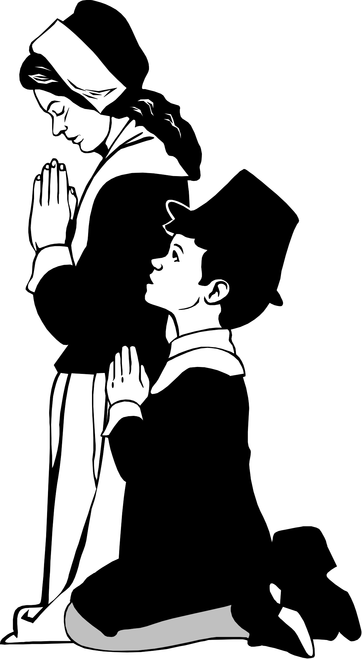 a black and white silhouette of a man praying clip art png transparent Black and White Silhouette of a Man Praying - Captivating Clipart for Reflection