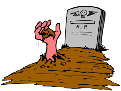 Cartoon Woman in Pink Dress Standing by Grave - Clipart