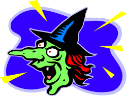 Cartoon Witch Flying Through Purple Flowers - Whimsical Clipart