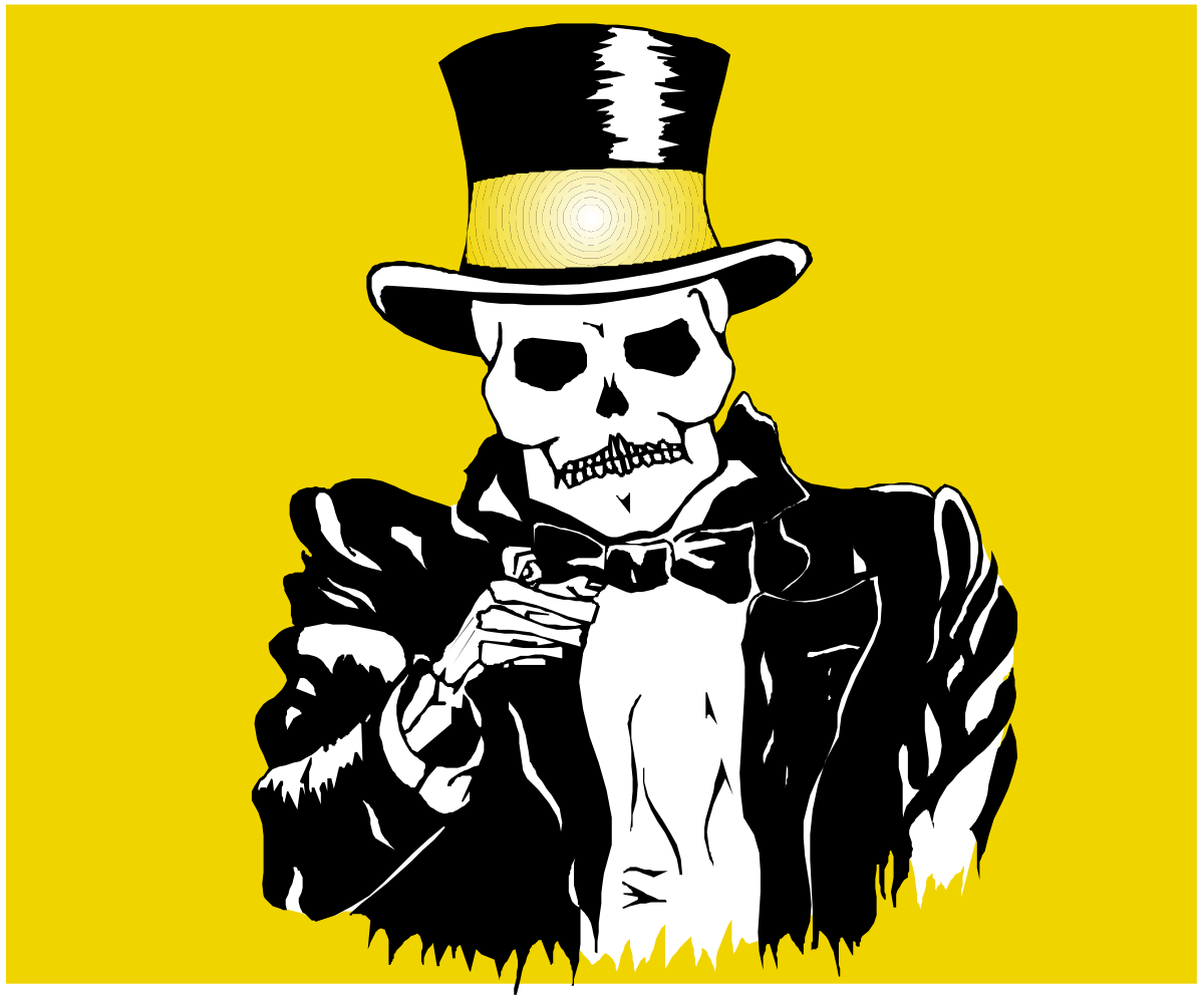 Skeleton in Top Hat and Bow Tie Clipart for Unique Designs