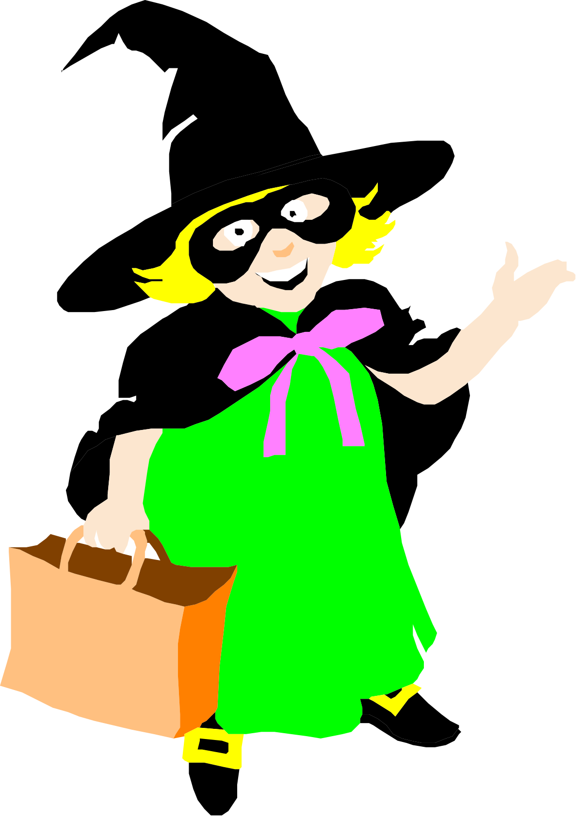 Woman in Green Dress Carrying Brown Bag Clipart