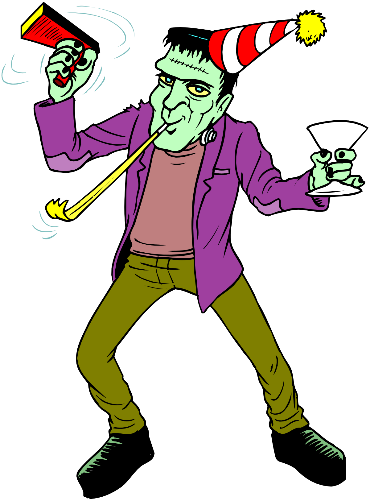 Zombie Cartoon with Hat and Drink - Fun Clipart for Creative Projects