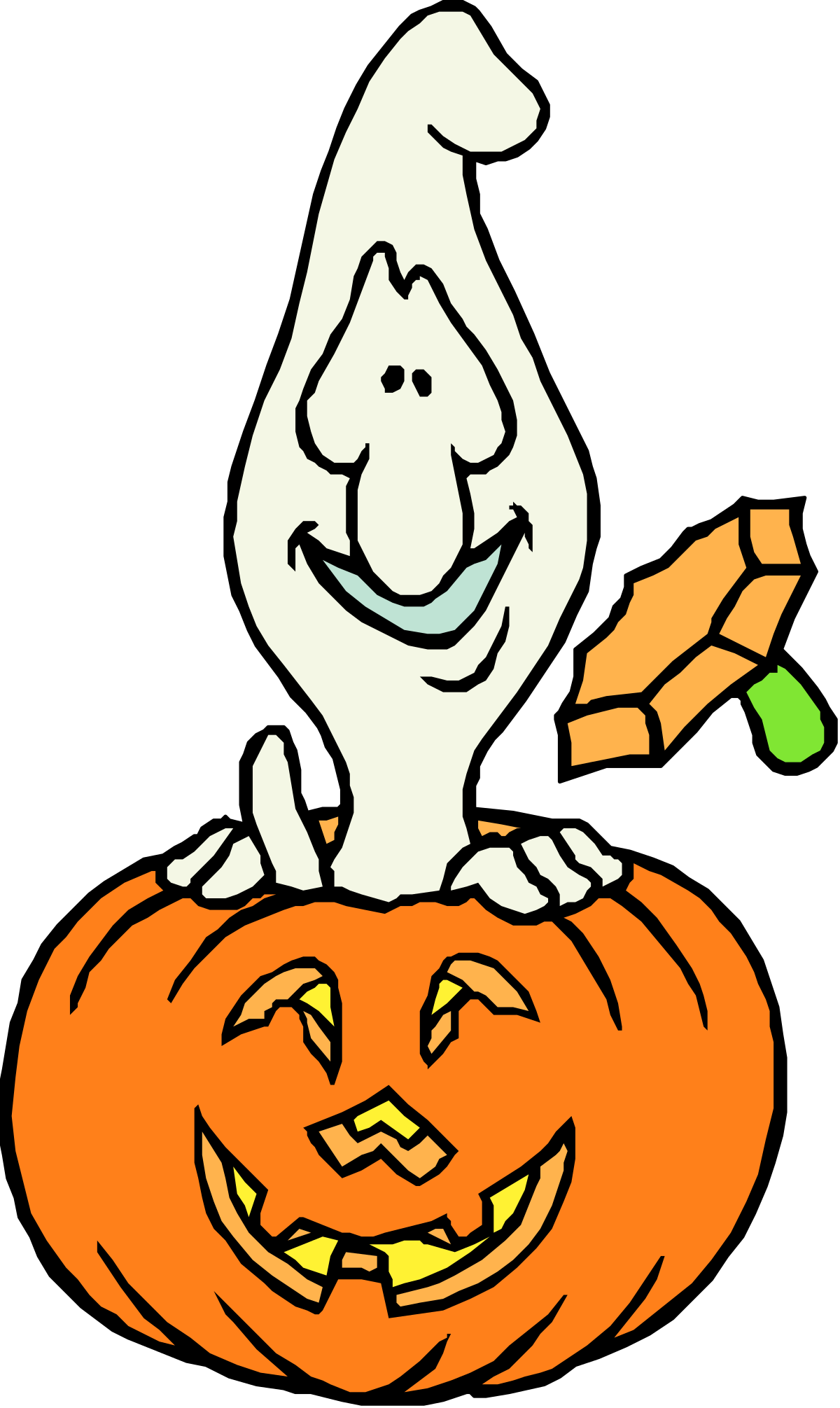 Cartoon Ghost on Pumpkin Clipart - Fun Halloween Illustrations