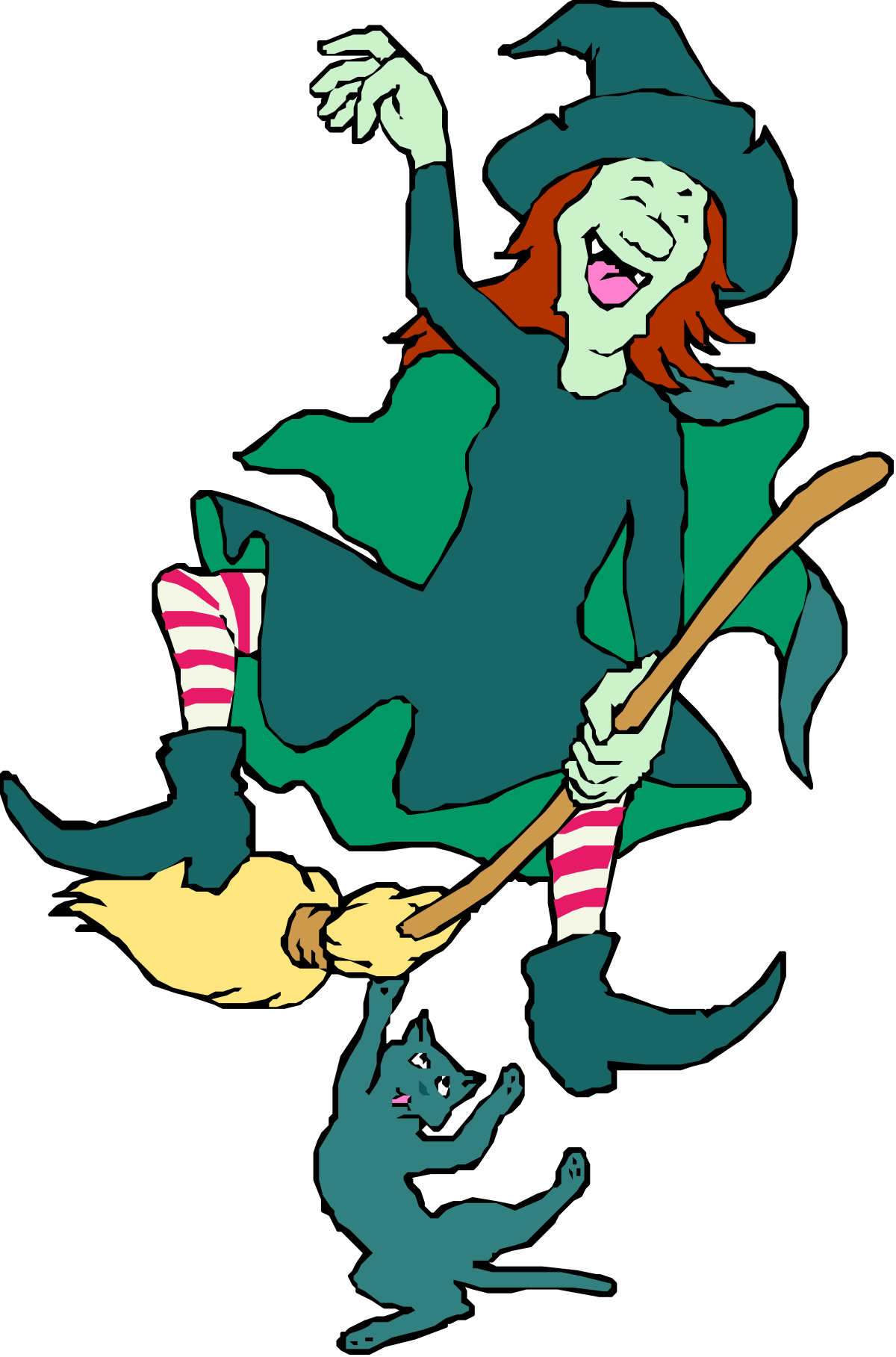 a witch flying with her broom and cat clip art png transparent Witch Flying with Broom and Cat Clipart