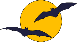 Bats Flying in Front of a Full Moon Clipart