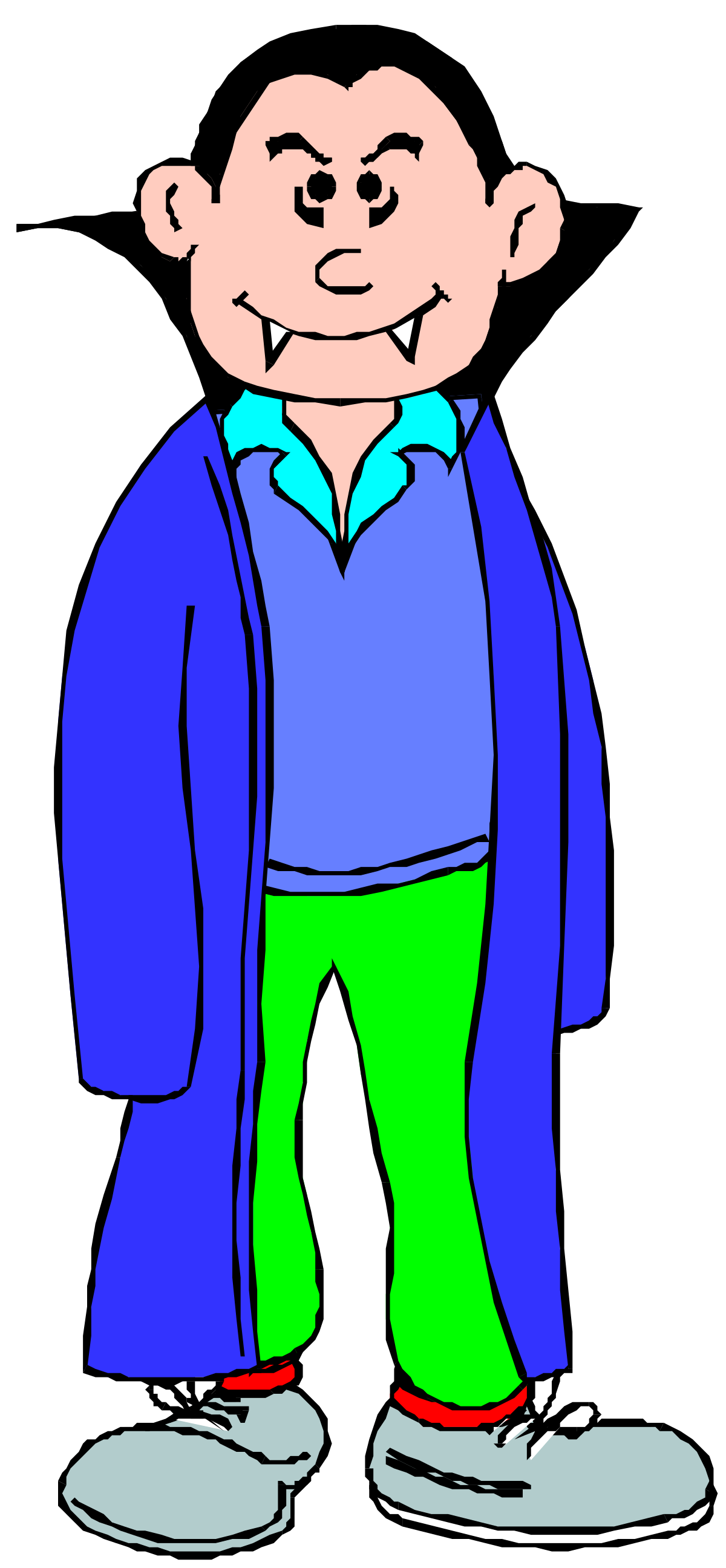 Cartoon Character Clipart: Fun Design in Blue Jacket and Green Pants