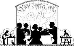 Family Dinner Silhouette - Black and White Clipart