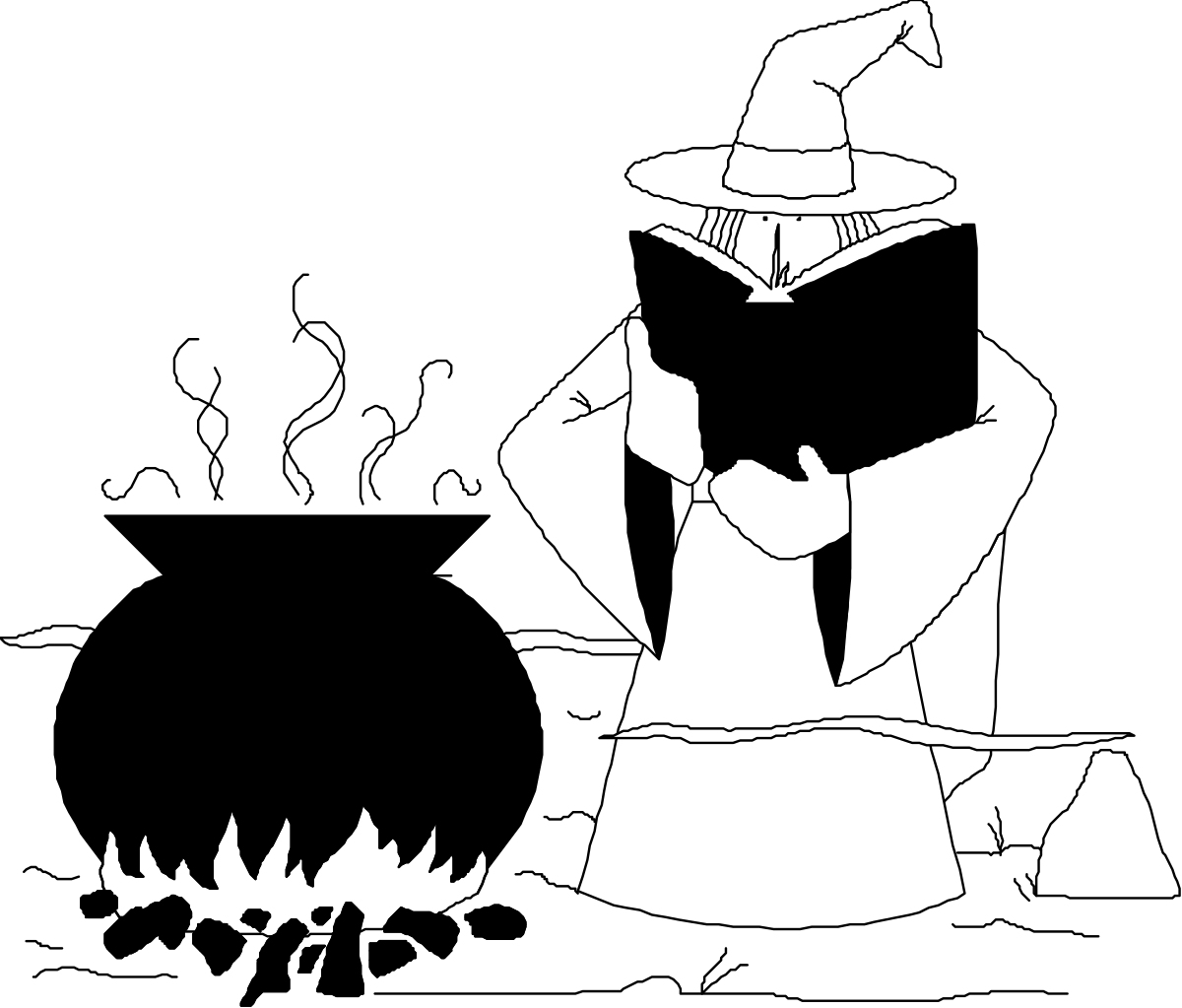 Witch Silhouette with Broom and Hat Clipart for Spooky Themes