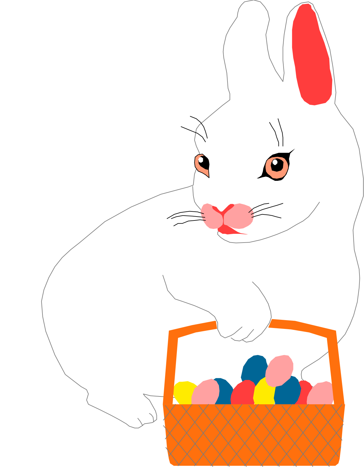 a white rabbit sitting in a basket with eggs clip art png transparent White Rabbit in a Basket with Eggs Clipart for Creative Projects
