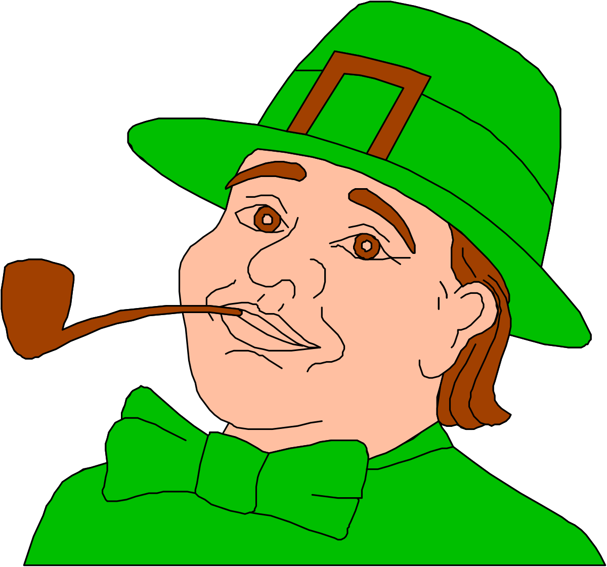 Green Hat Man with Bow Tie Smoking Pipe Clipart