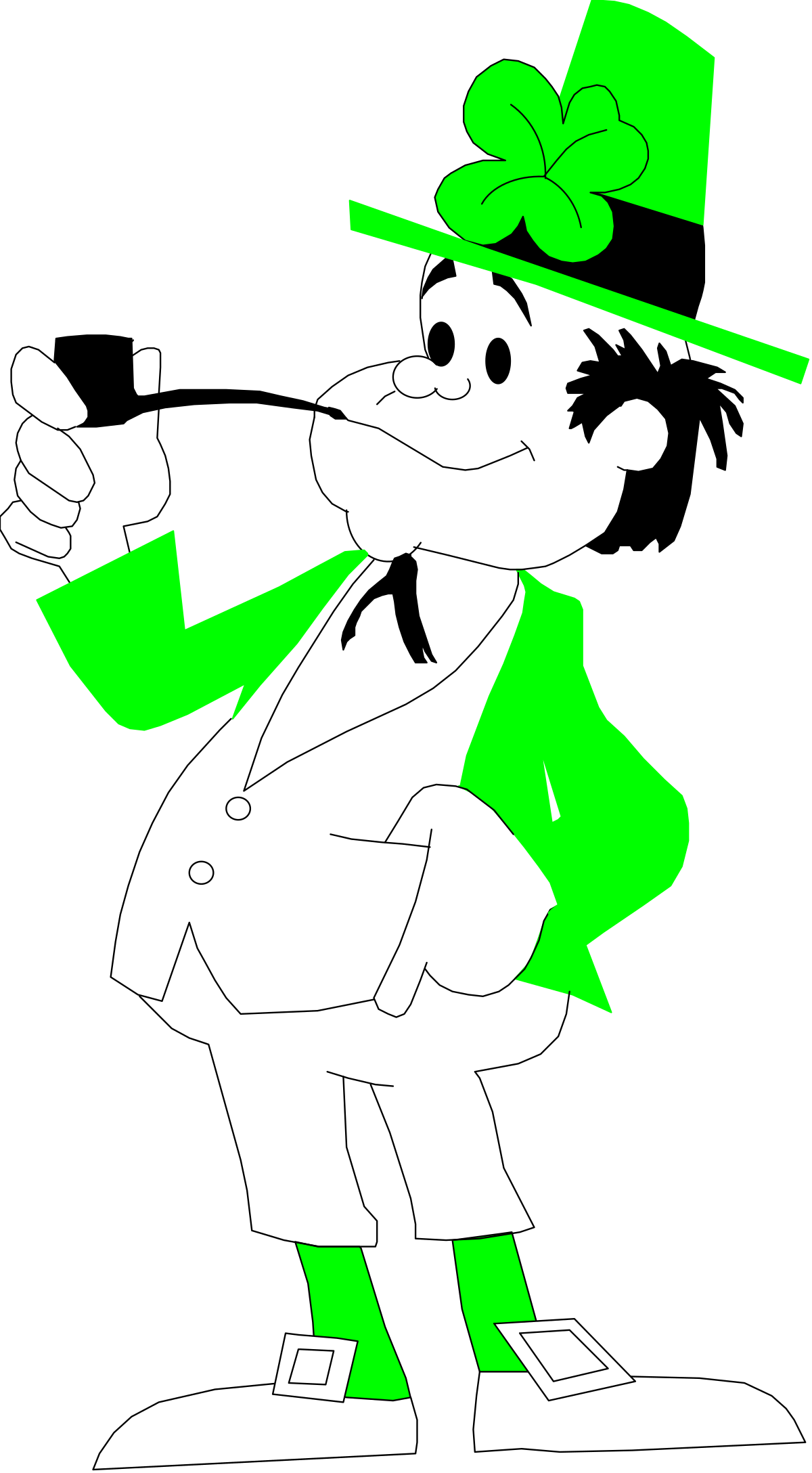 Green and White Cartoon Character with Bow Clipart