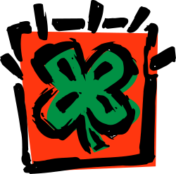 Green Shamrock on Red Square - Eye-Catching Clipart for St. Patrick's Day
