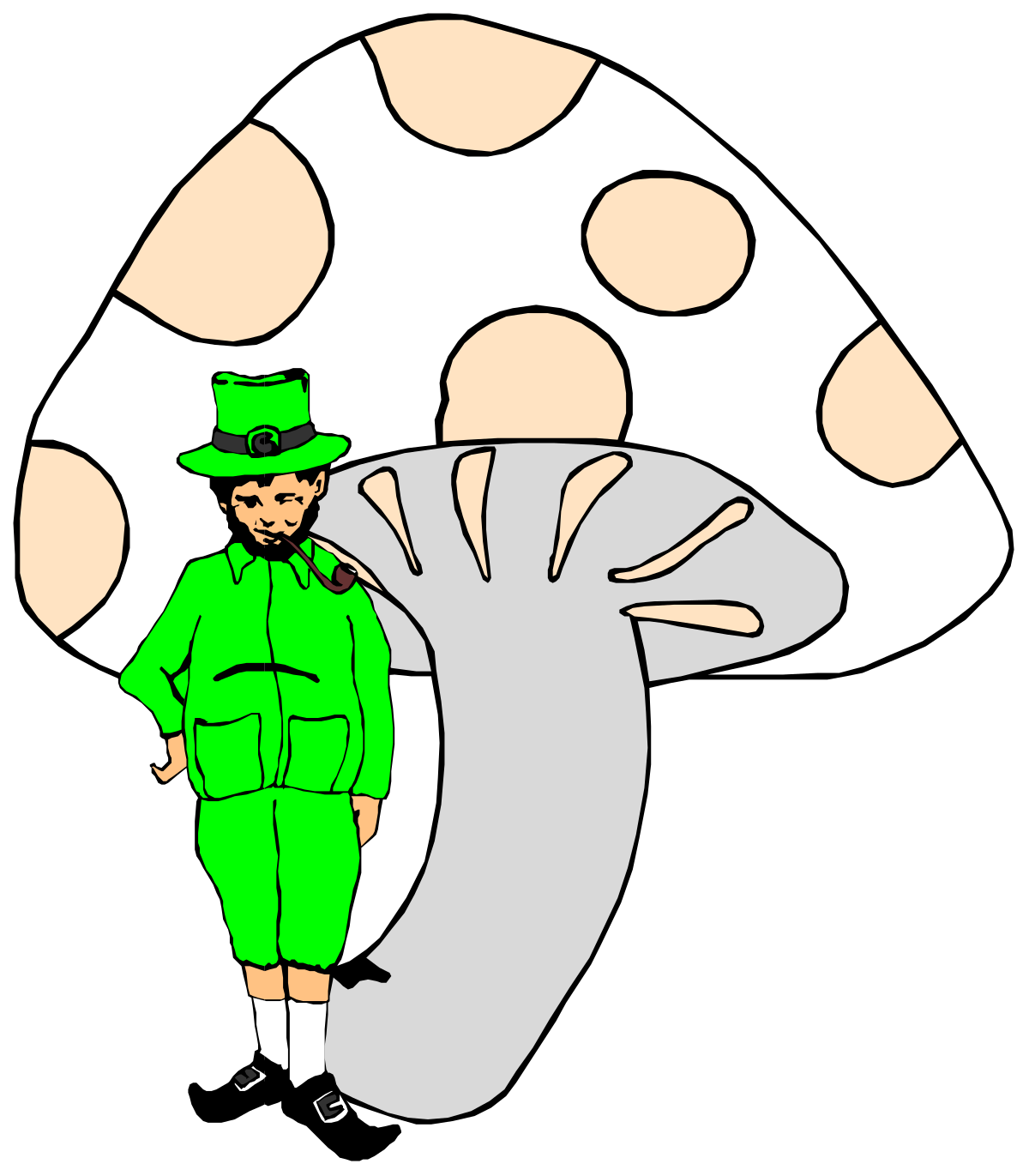 a man in a green suit and hat standing next to a mushroom clip art png transparent Green Suit Man with Hat Next to Mushroom Clipart