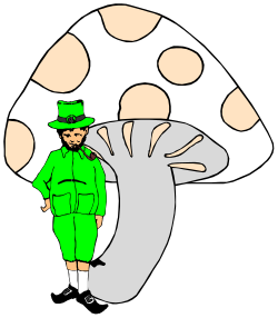 Green Suit Man with Hat Next to Mushroom Clipart