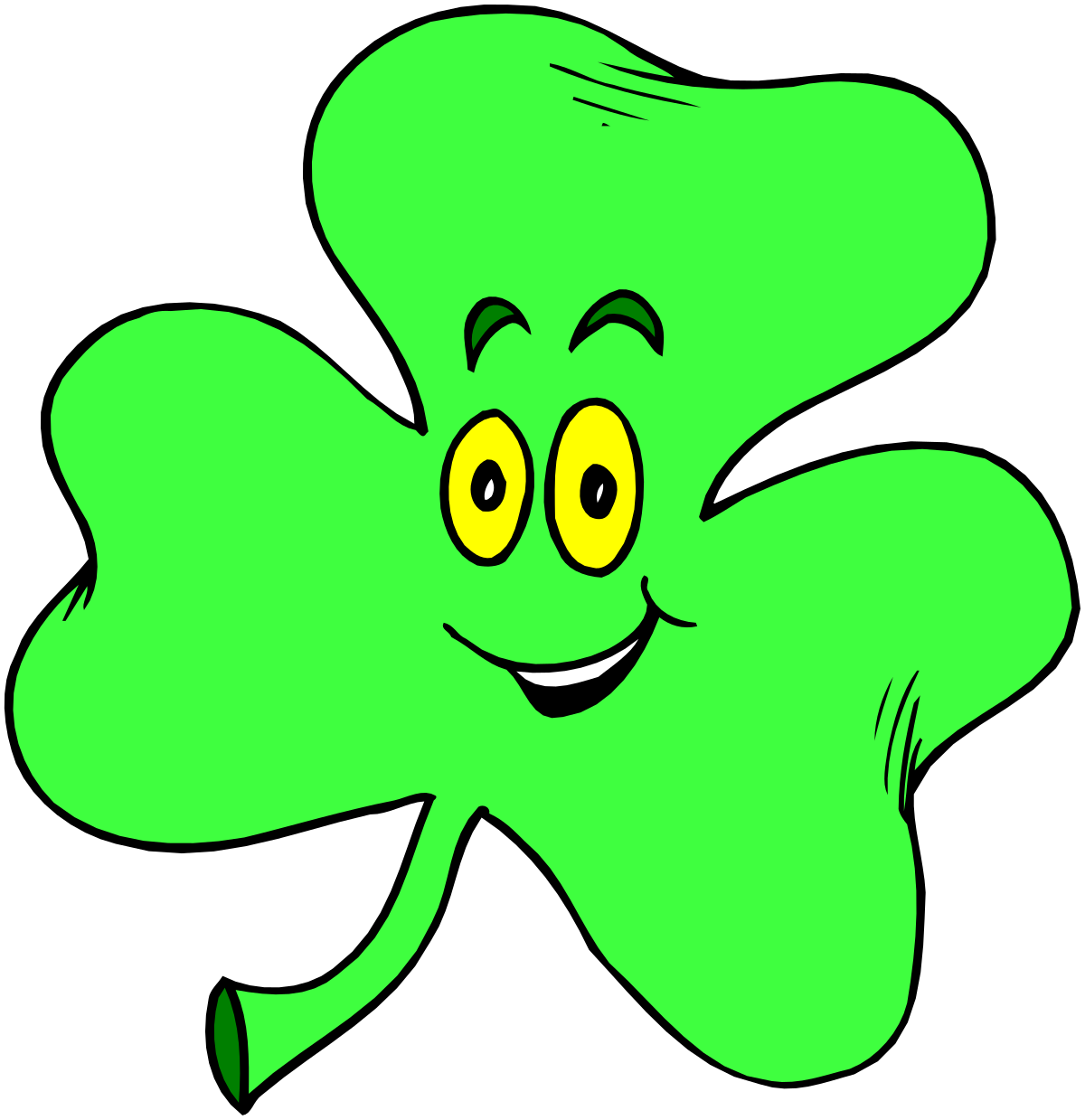 Smiling Green Shamrock Clipart - Joyful and Cheerful Design