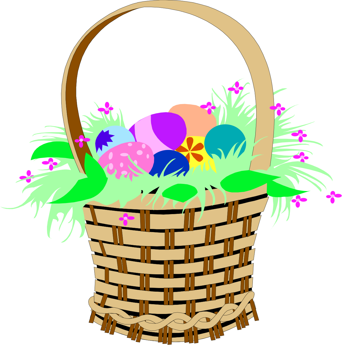 Easter Eggs and Flowers in a Basket Clipart