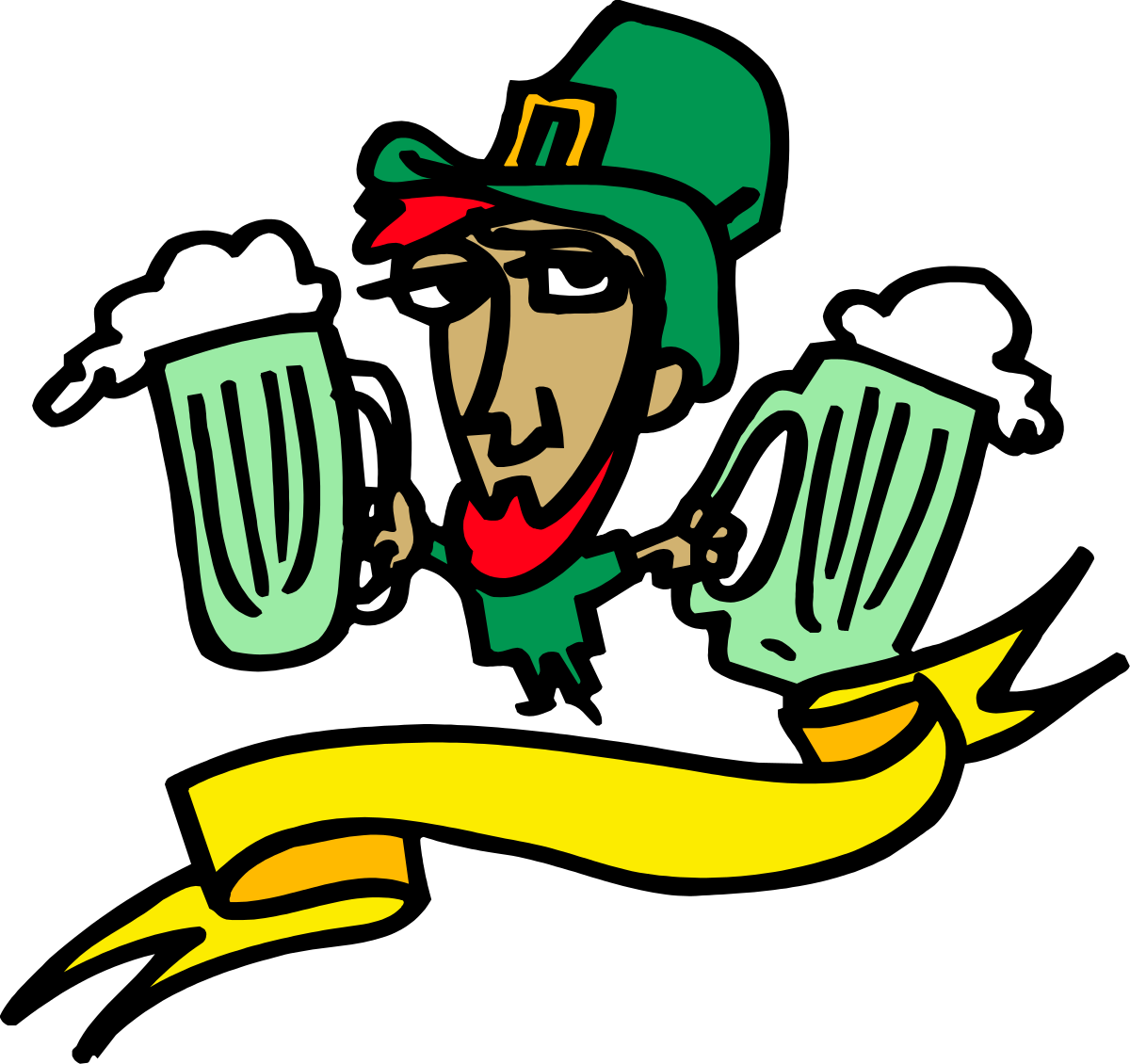 Beer Mug Man Clipart: Festive Ribbon & Cheerful Scene