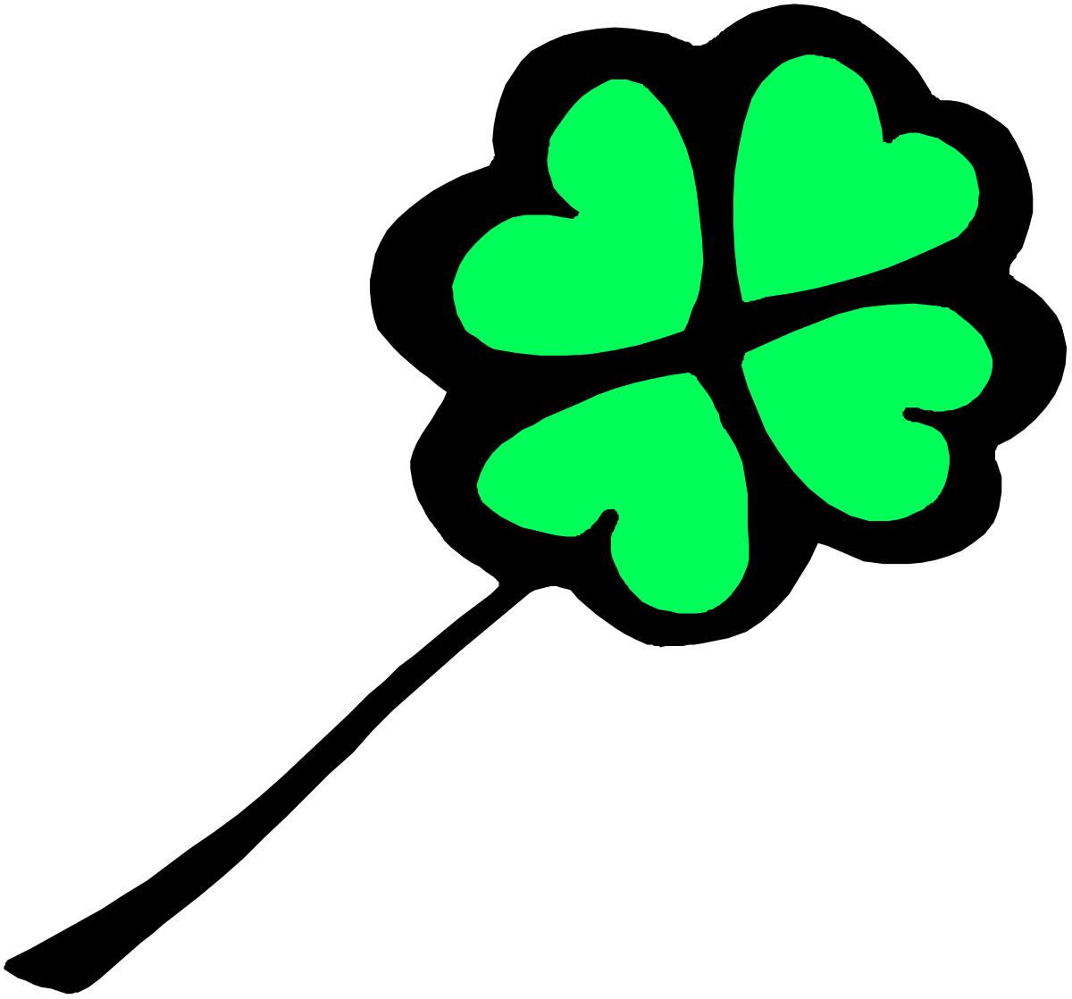 Four Leaf Clover Clipart on Black Background - Lucky Charm Art