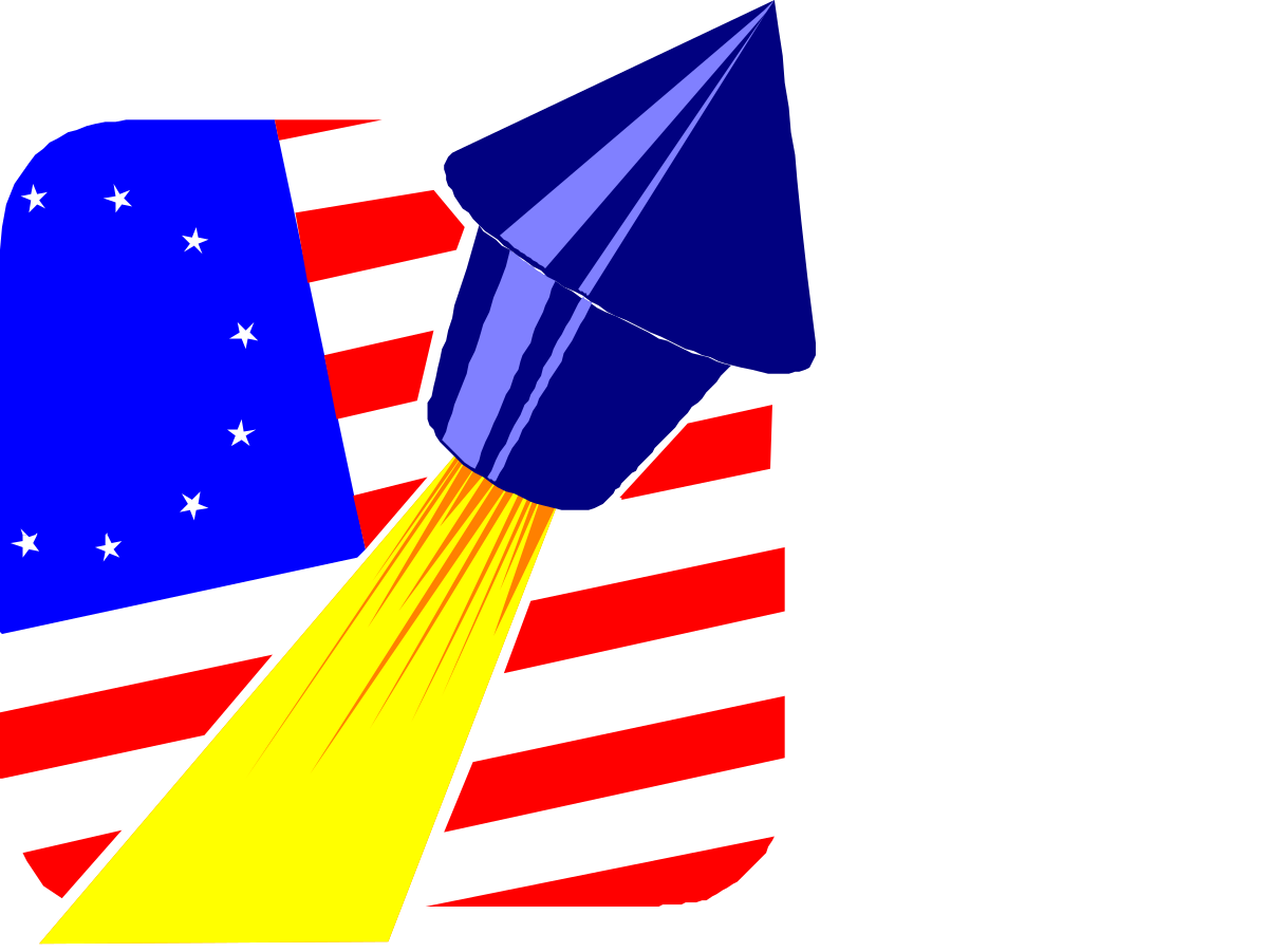 Rocket Flying Through American Flag - Dynamic Clipart Visuals
