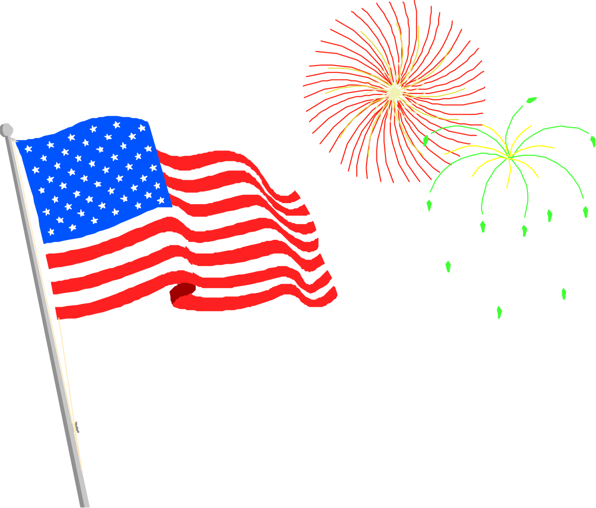Flag and Fireworks Celebration on Black Background Clipart