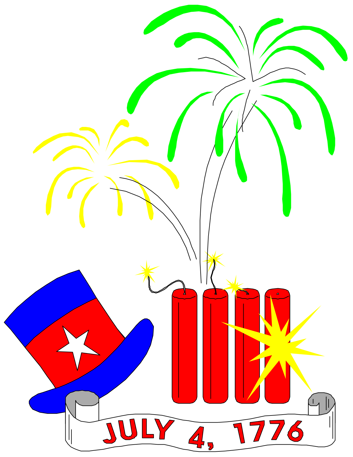 Fireworks Clipart with Ribbon and Flag for Festive Celebrations
